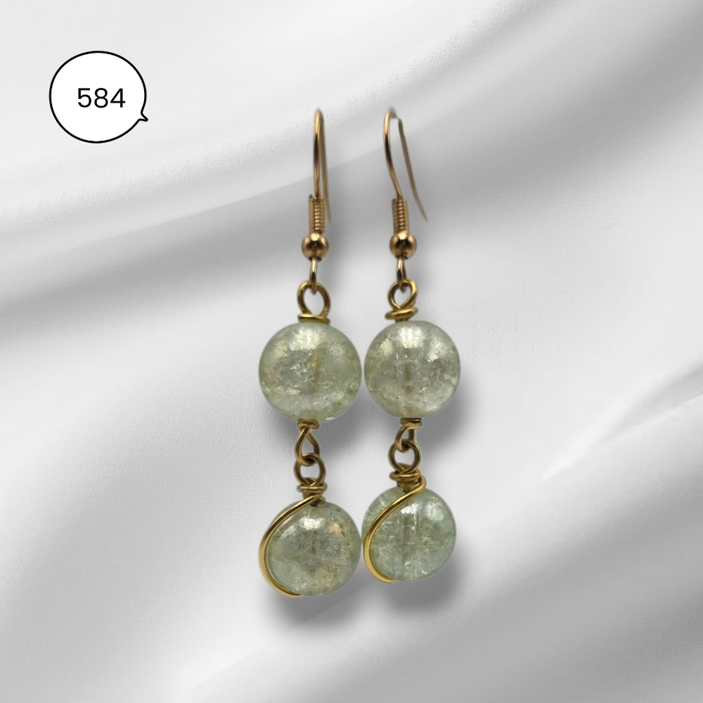 Handmade Light Green Dangle Earrings | Sparkling Beaded Drop Jewelry - Picture 1 of 5
